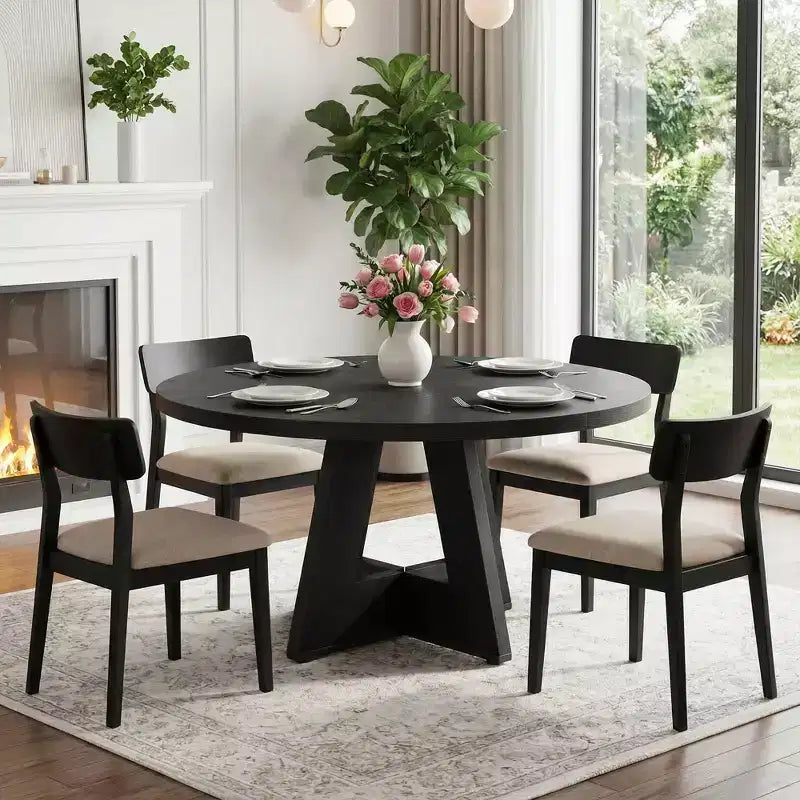 Farmhouse Style Round Dining Table, 47" Retro Home Kitchen Table