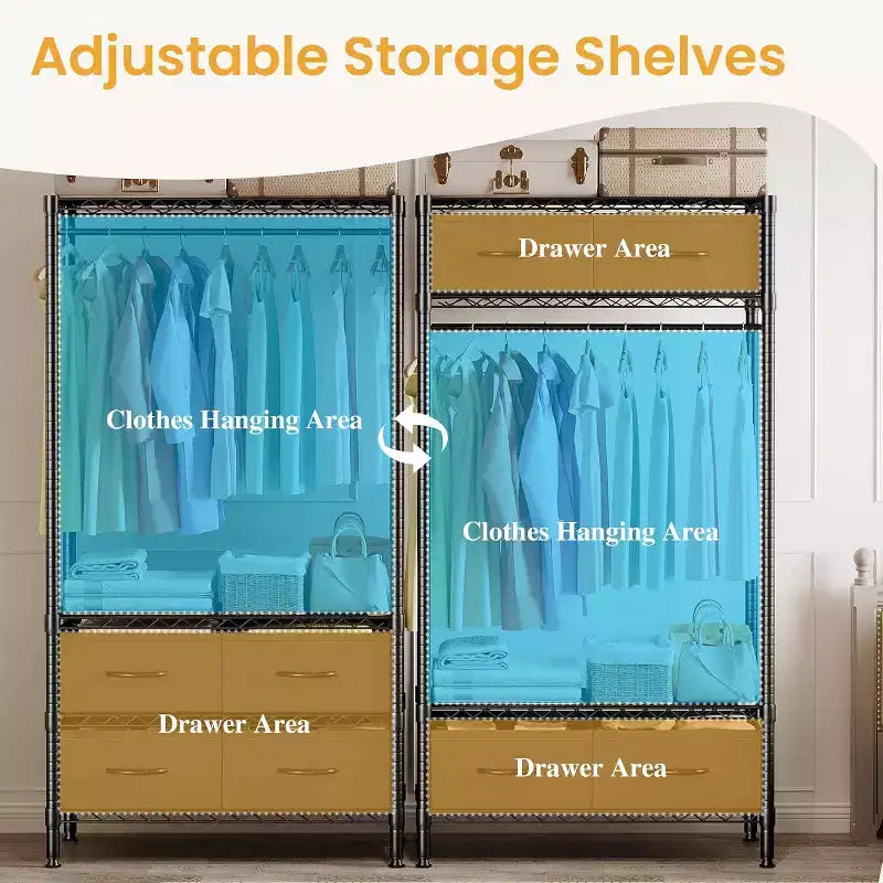 Freestanding Clothes Rack with 4 Fabric Drawers, Adjustable Shelves & Hanging Rod, 71.5"H