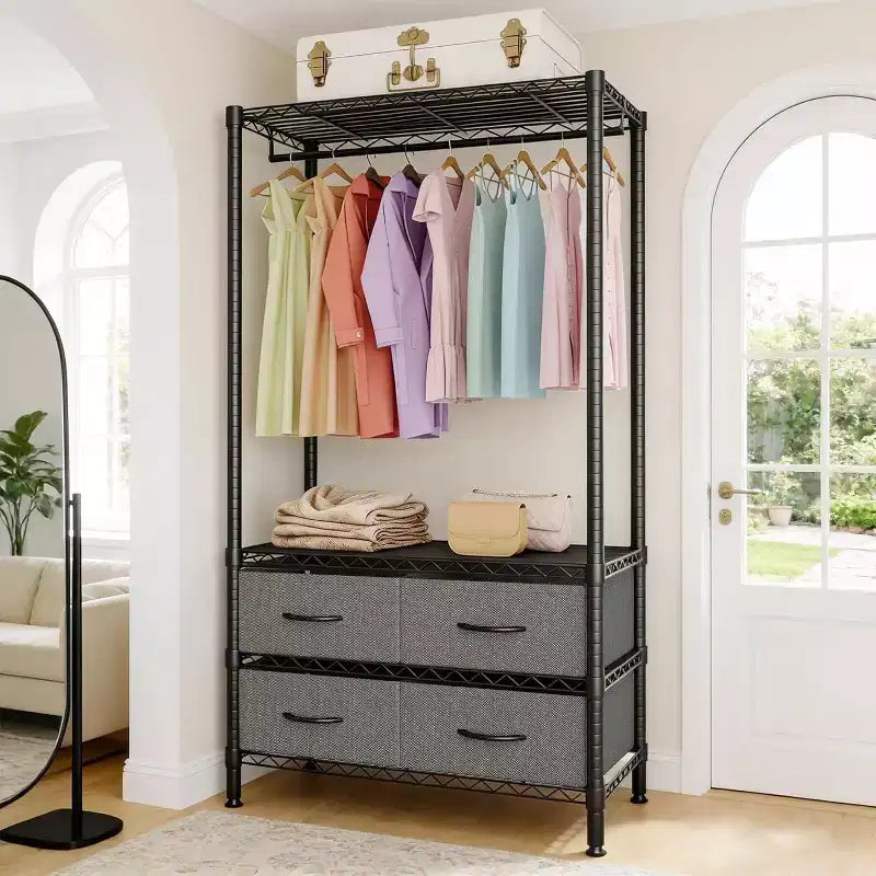 Freestanding Clothes Rack with 4 Fabric Drawers, Adjustable Shelves & Hanging Rod, 71.5"H