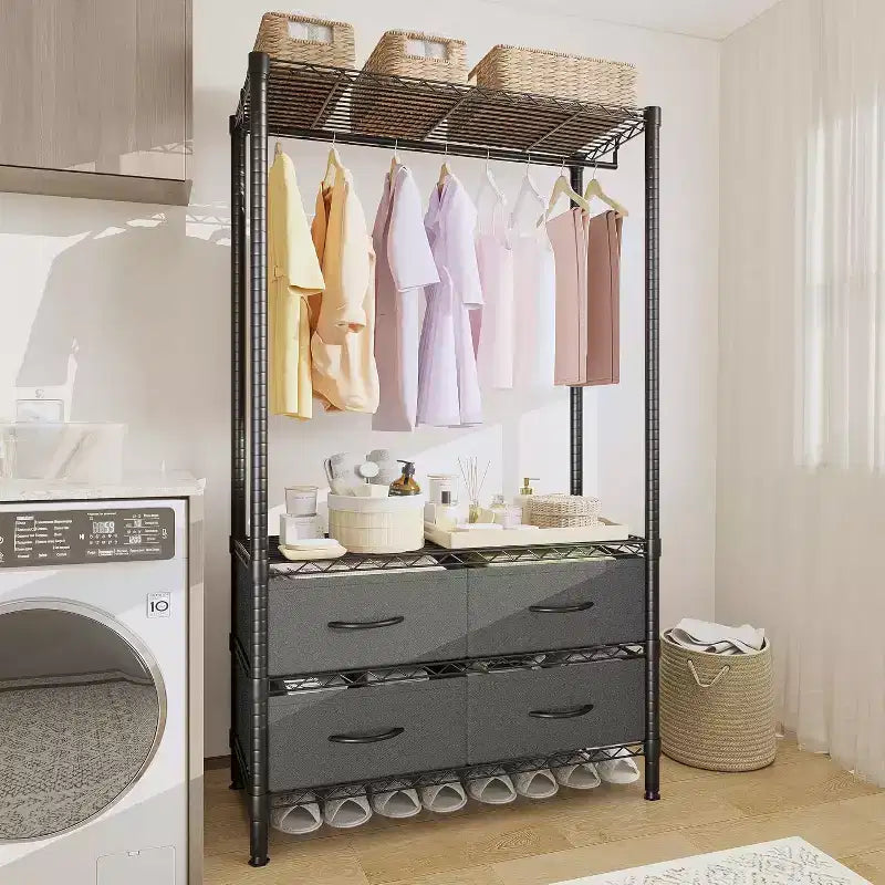 Freestanding Clothes Rack with 4 Fabric Drawers, Adjustable Shelves & Hanging Rod, 71.5"H