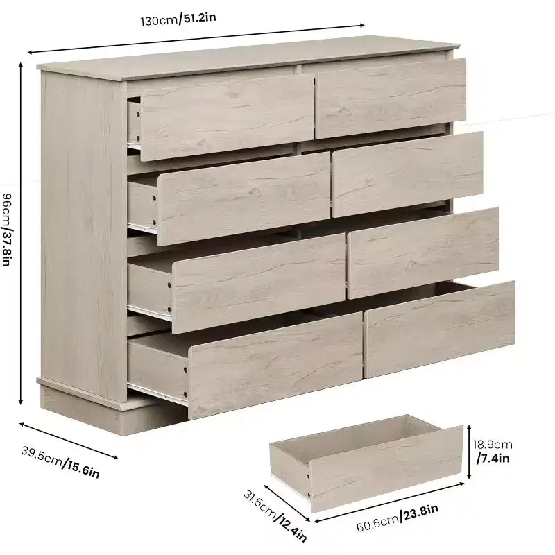 8-Drawer Double Dresser for Bedroom – 51" Wide Chest of Drawers