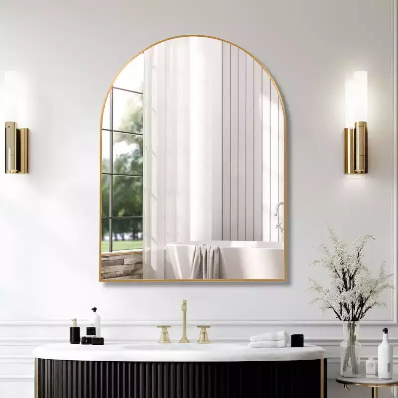 30 x 40 Arched Decor Wall Mirror, Large Modern Aluminum Alloy Frame Vanity Mirror for Entryway & Bathroom