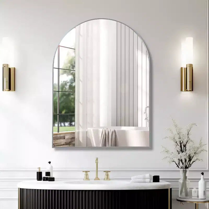 30 x 40 Arched Decor Wall Mirror, Large Modern Aluminum Alloy Frame Vanity Mirror for Entryway & Bathroom