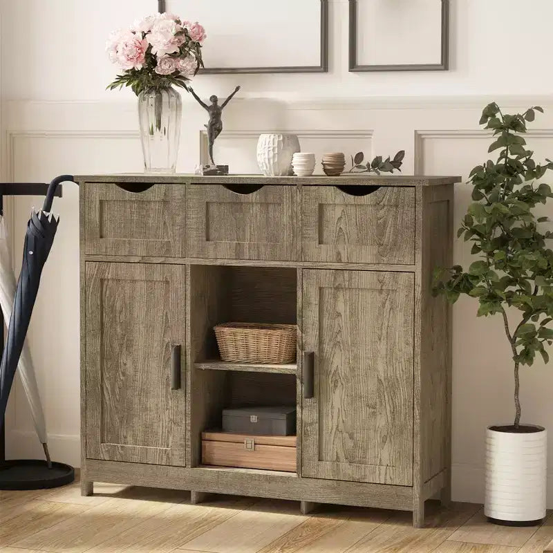 35" Sideboard Buffet Cabinet with 3 Drawers & 2 Doors – Entryway Console Table