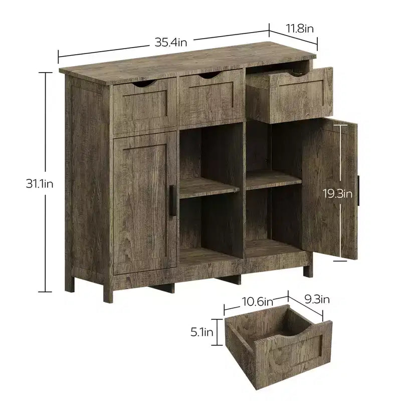 35" Sideboard Buffet Cabinet with 3 Drawers & 2 Doors – Entryway Console Table