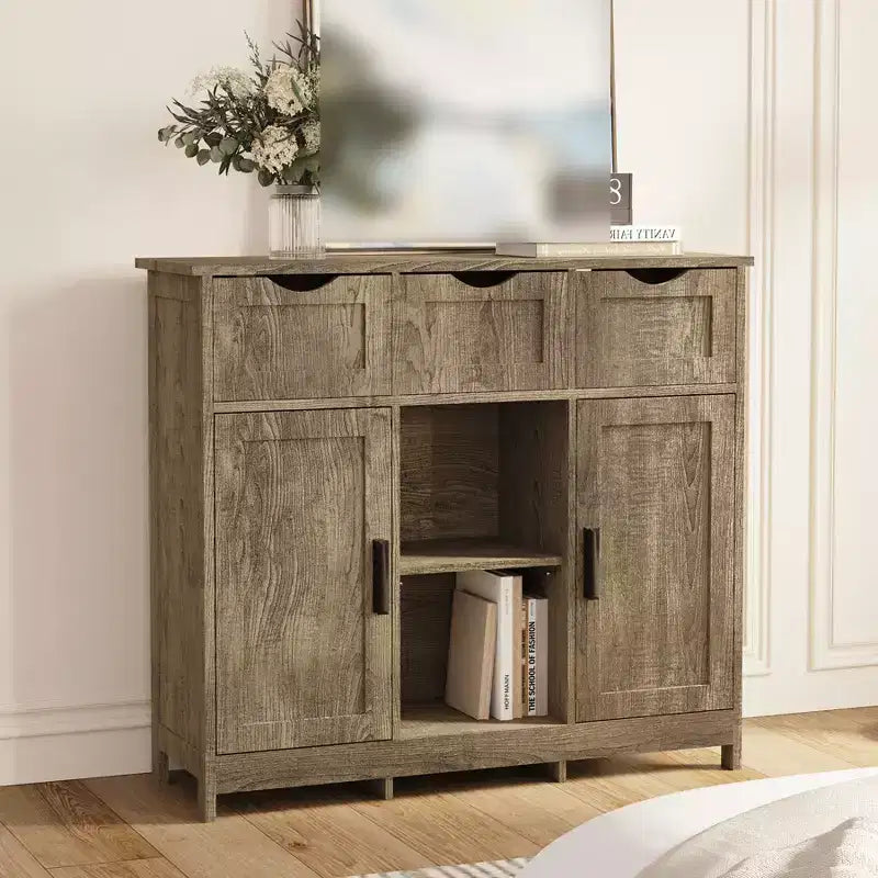 35" Sideboard Buffet Cabinet with 3 Drawers & 2 Doors – Entryway Console Table
