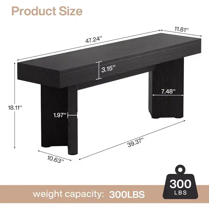 47" Wooden Entryway Bench, Farmhouse Indoor End of Bed Bench, Long Table Bench Seat for Bedroom, Hallway, Foyer (Black)