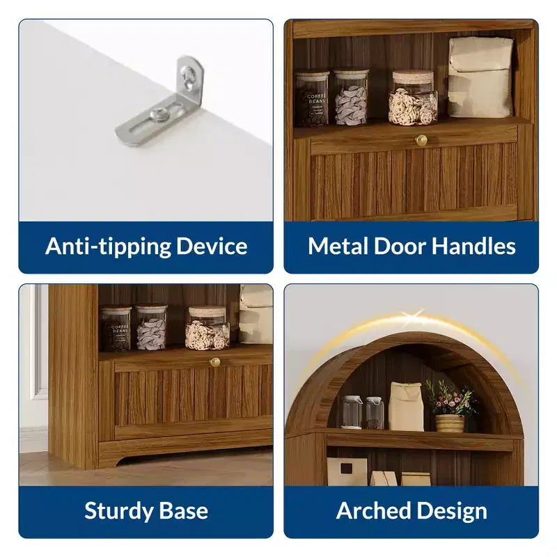Bibliothèque arquée de 72 po avec tiroir de rangement, armoire de présentation moderne en bois à 6 niveaux avec étagères ouvertes et tiroir inférieur, porte d'armoire incurvée