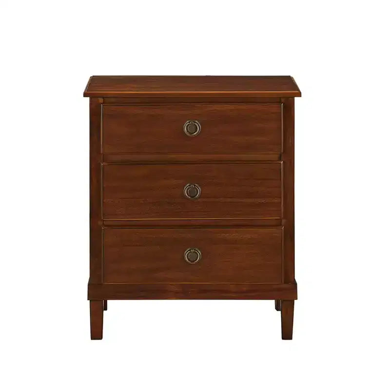 Brown 3-Drawer Nightstand with Antique Bronze Hardware