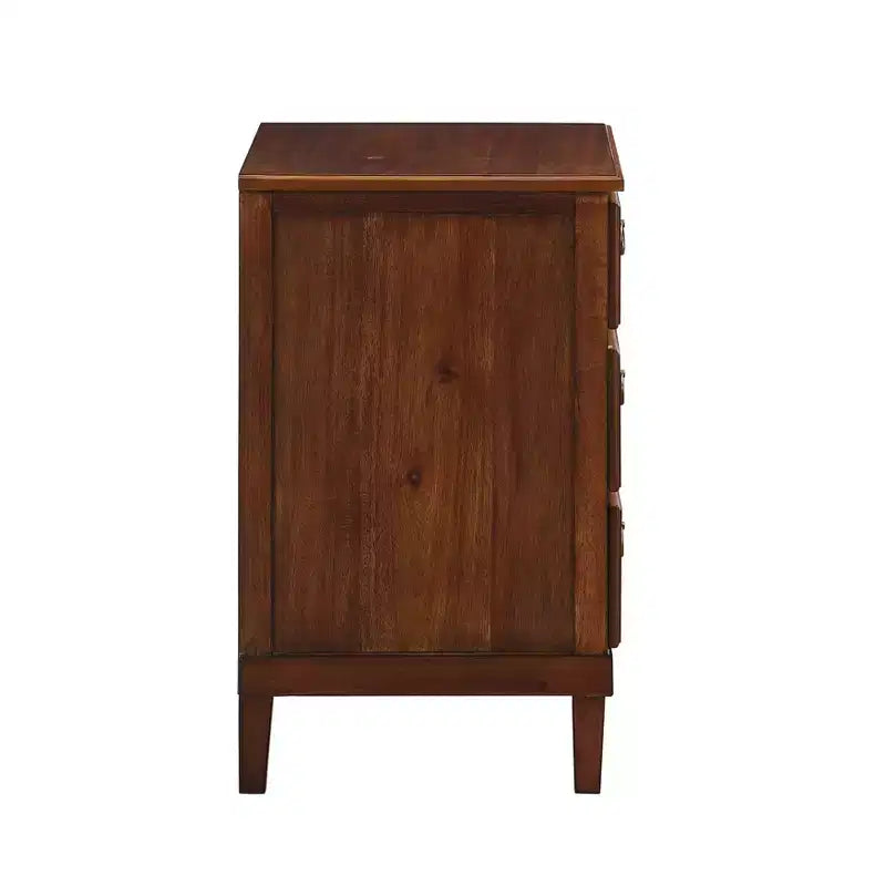 Brown 3-Drawer Nightstand with Antique Bronze Hardware