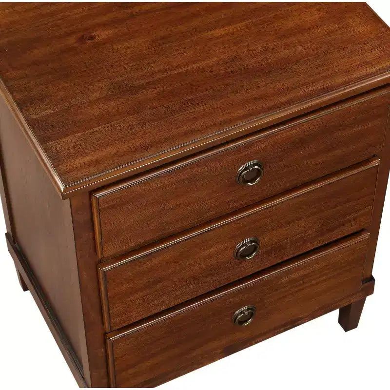 Brown 3-Drawer Nightstand with Antique Bronze Hardware