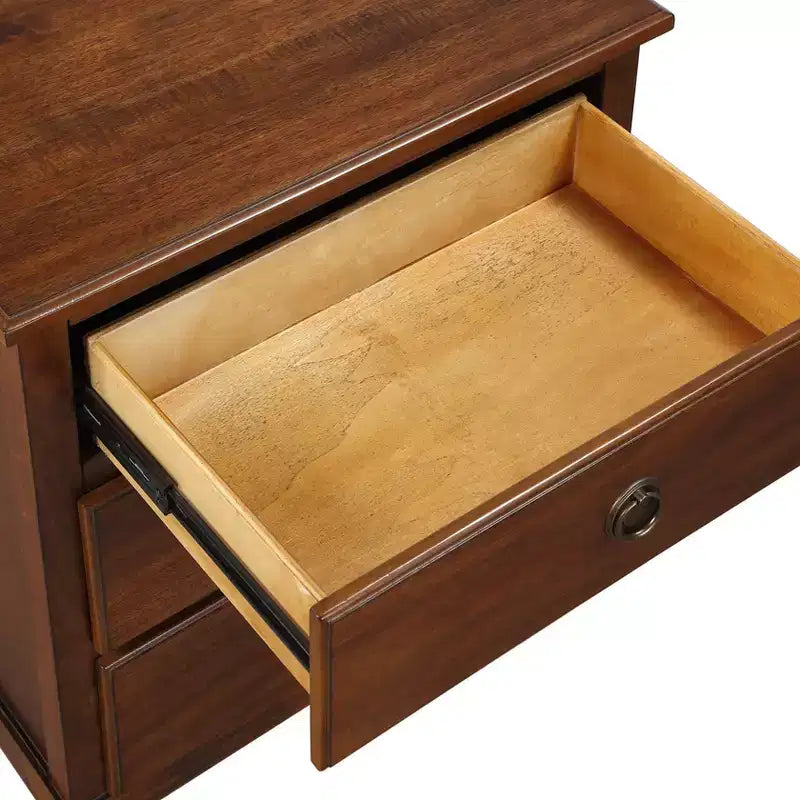Brown 3-Drawer Nightstand with Antique Bronze Hardware