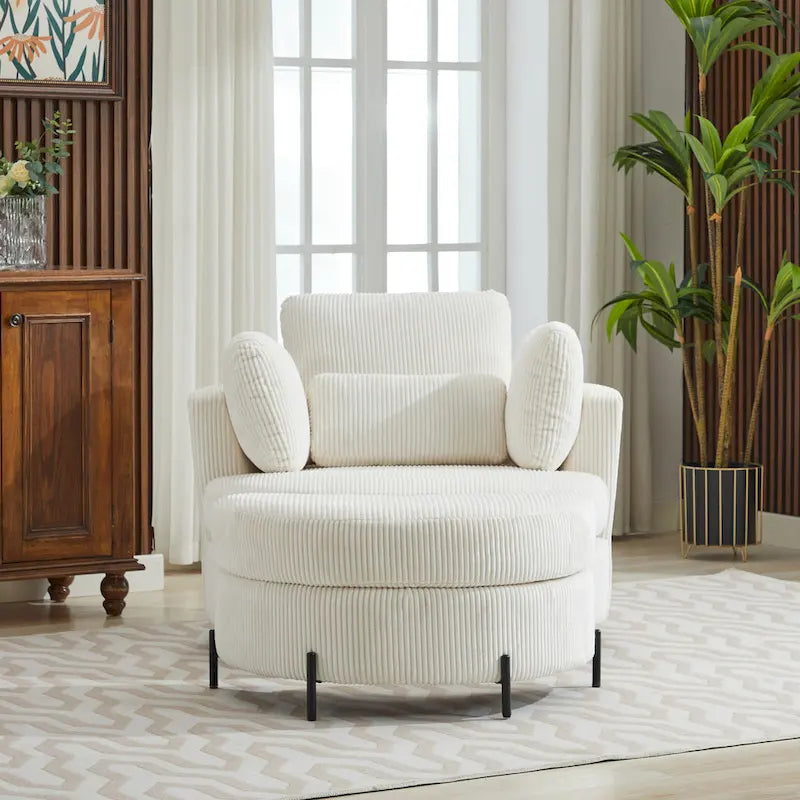 Fauteuil d'appoint pivotant rembourré 42,3 W avec 4 oreillers et pouf de rangement demi-lune