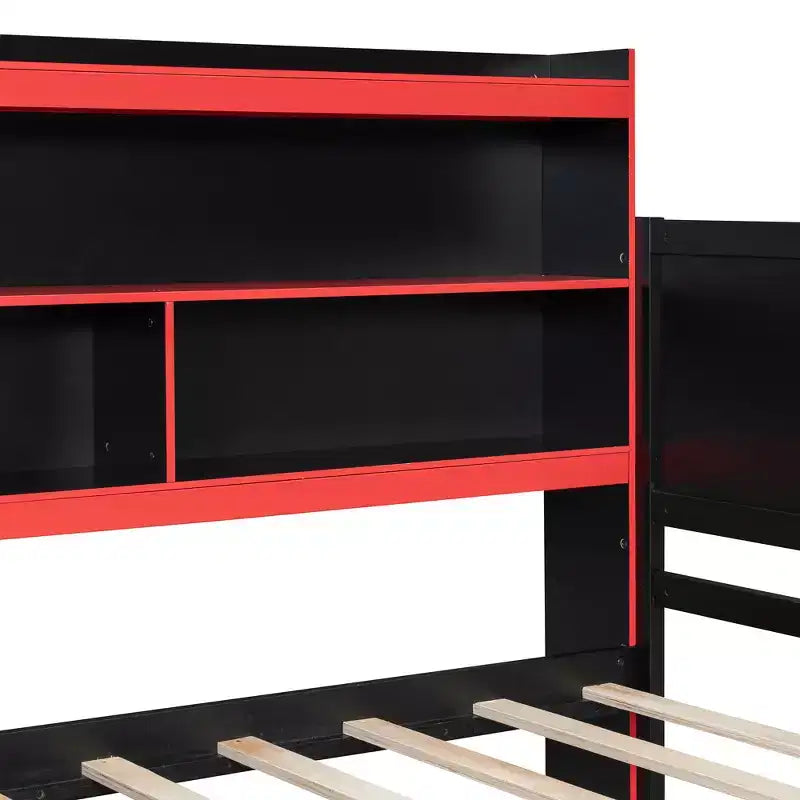 Lit de repos Gamer Hub avec bureau, lumières RGB, station de recharge, tiroirs de rangement et tête de lit bibliothèque