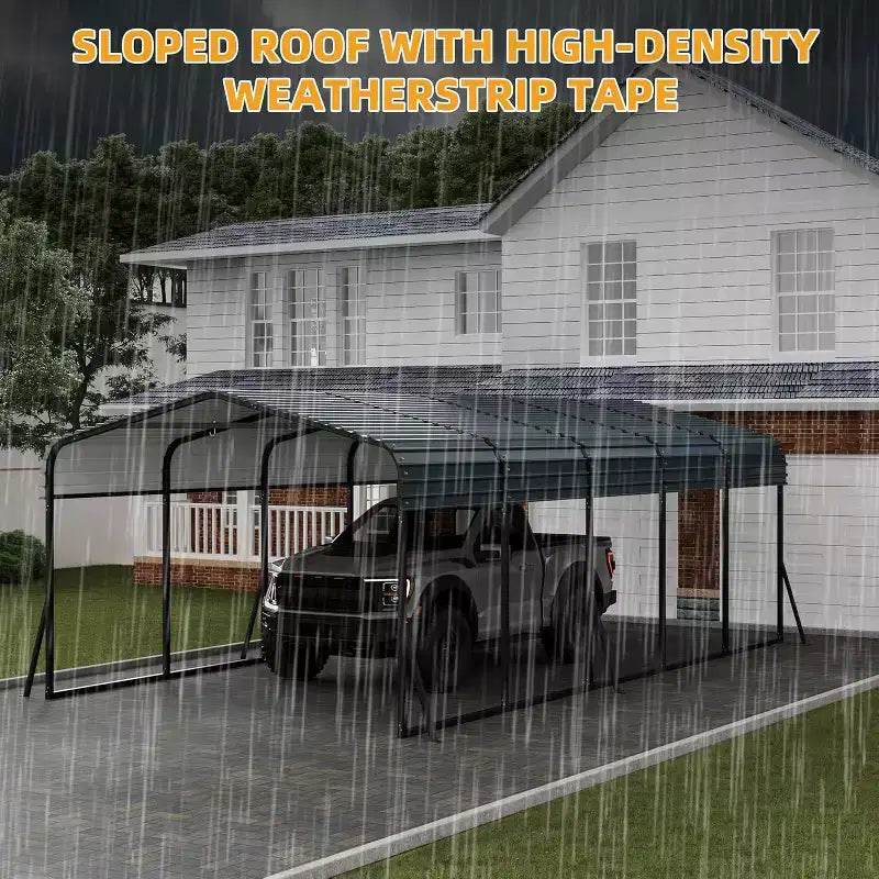 Abri de voiture en métal LinTimes 3,6 x 7,3 m avec toit en acier galvanisé, cadre thermolaqué, abri résistant à l'eau pour véhicules, protection extérieure