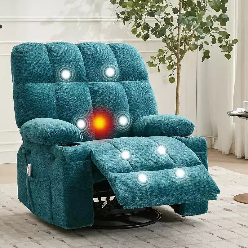 Fauteuil inclinable surdimensionné pour adultes, canapé berçant pivotant manuel, poches latérales et porte-gobelets pour personnes fortes et de grande taille, salon