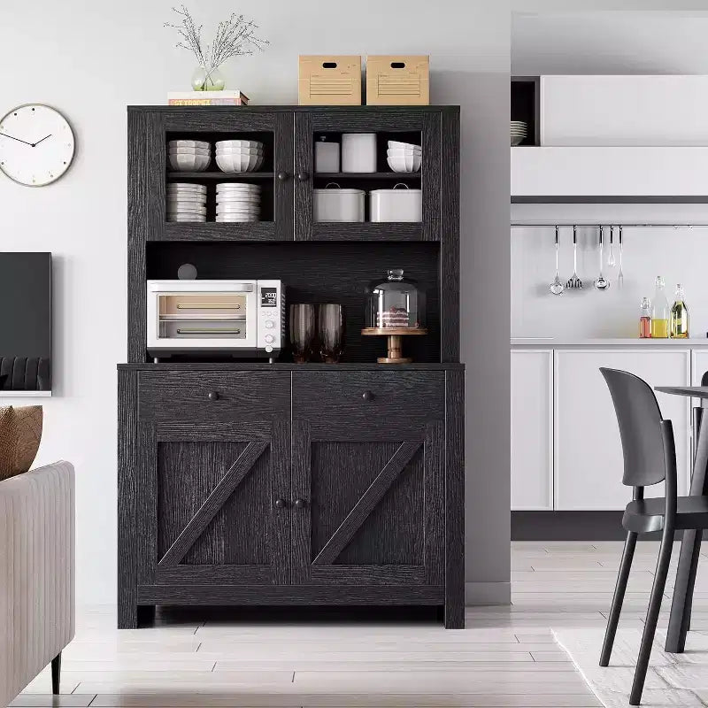 Armoire de cuisine avec support pour micro-ondes, armoire de type « hutch » avec buffet et étagères réglables, pour la cuisine et la salle à manger