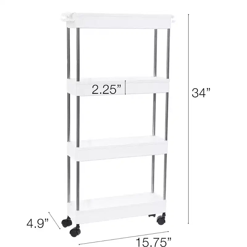 4-Tier Narrow Sliding Storage Organizer Rack - White Utility Cart