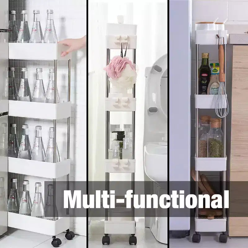 4-Tier Narrow Sliding Storage Organizer Rack - White Utility Cart
