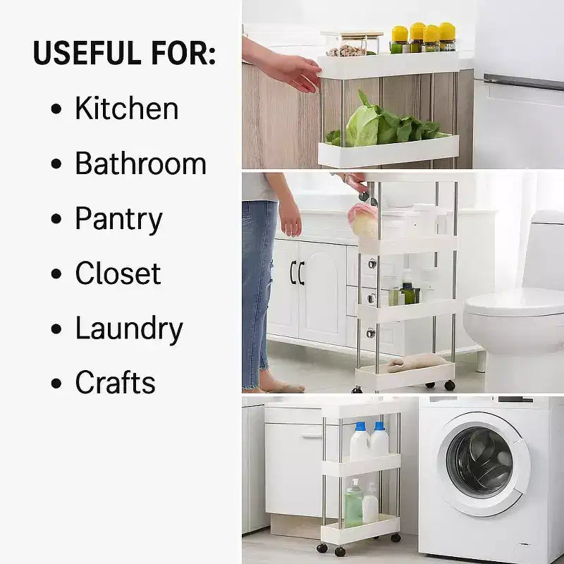 4-Tier Narrow Sliding Storage Organizer Rack - White Utility Cart