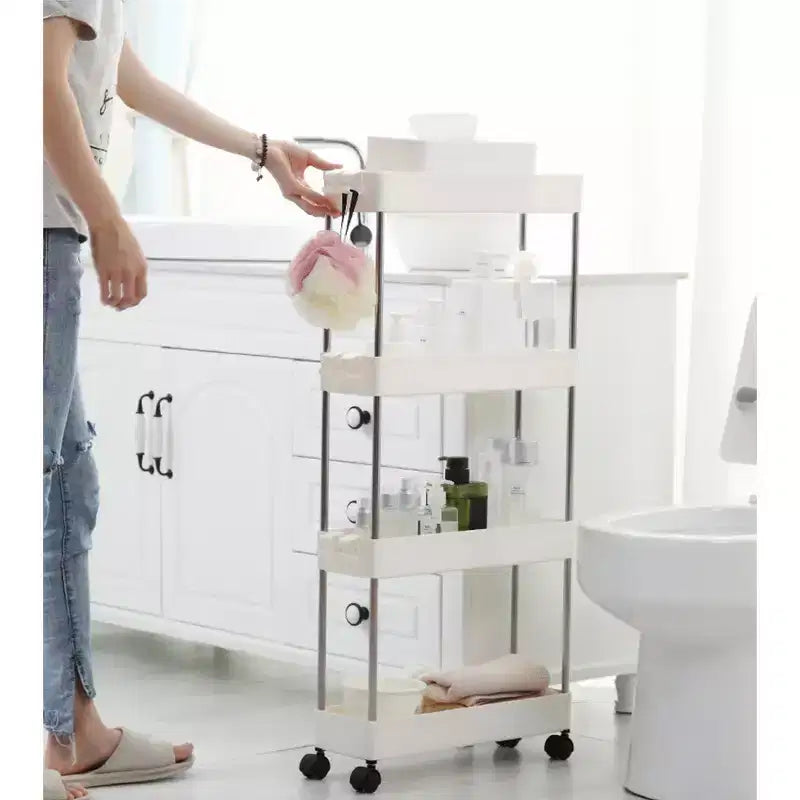4-Tier Narrow Sliding Storage Organizer Rack - White Utility Cart