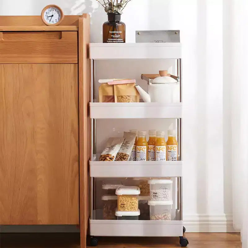 4-Tier Narrow Sliding Storage Organizer Rack - White Utility Cart