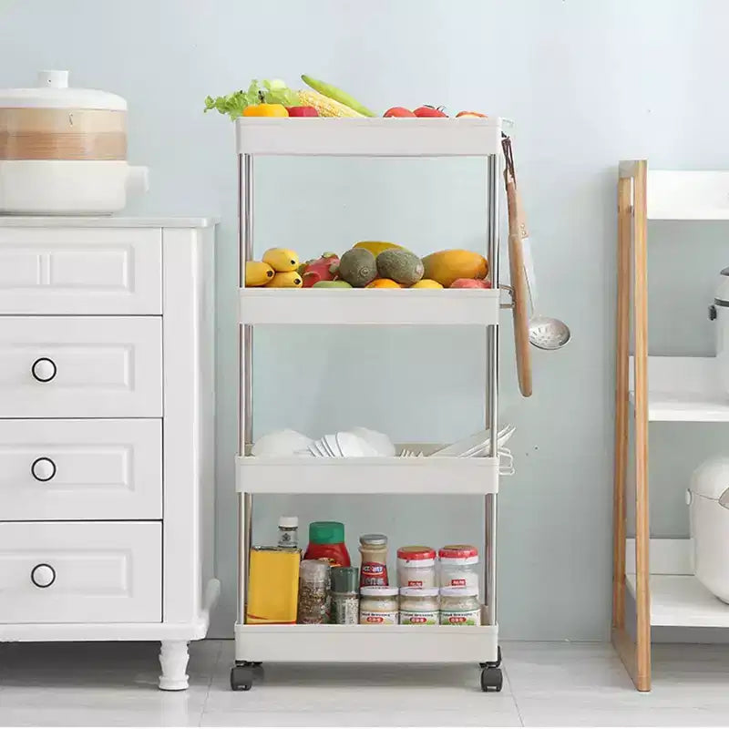 4-Tier Narrow Sliding Storage Organizer Rack - White Utility Cart