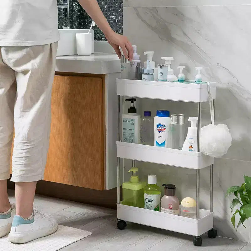 4-Tier Narrow Sliding Storage Organizer Rack - White Utility Cart