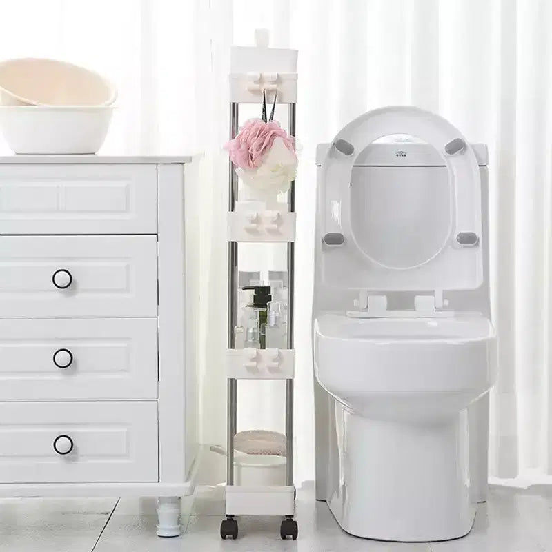 4-Tier Narrow Sliding Storage Organizer Rack - White Utility Cart