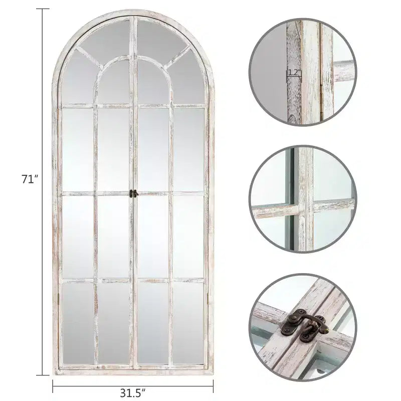 Arched Wood Frame Window Mirror - Full Length