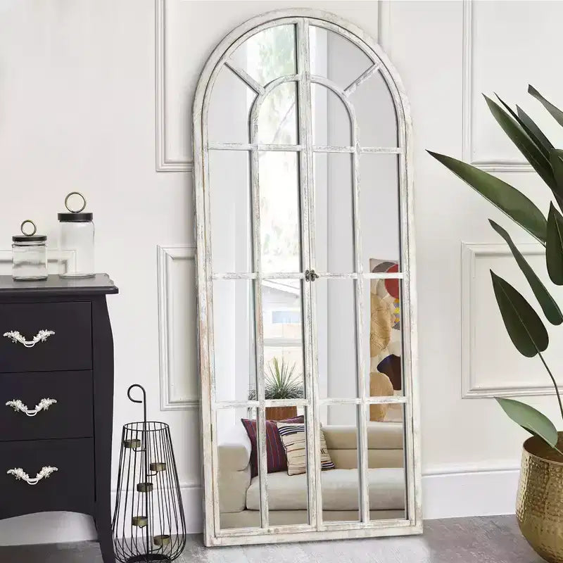Arched Wood Frame Window Mirror - Full Length