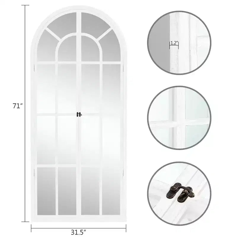Arched Wood Frame Window Mirror - Full Length