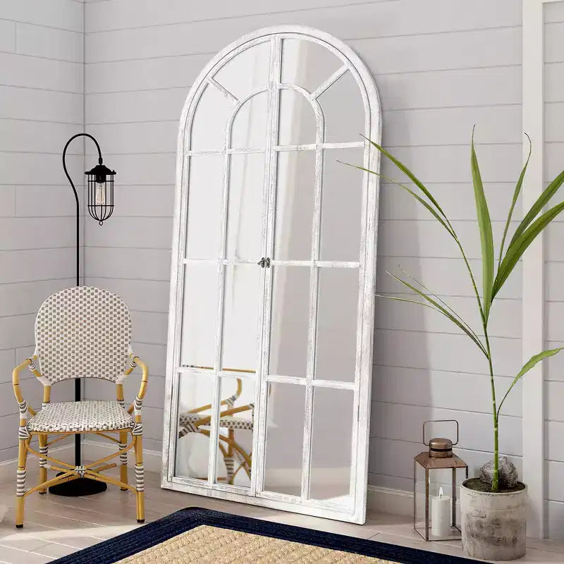 Arched Wood Frame Window Mirror - Full Length