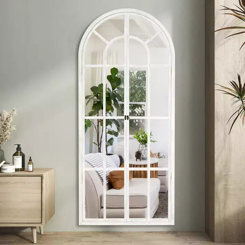Arched Wood Frame Window Mirror - Full Length