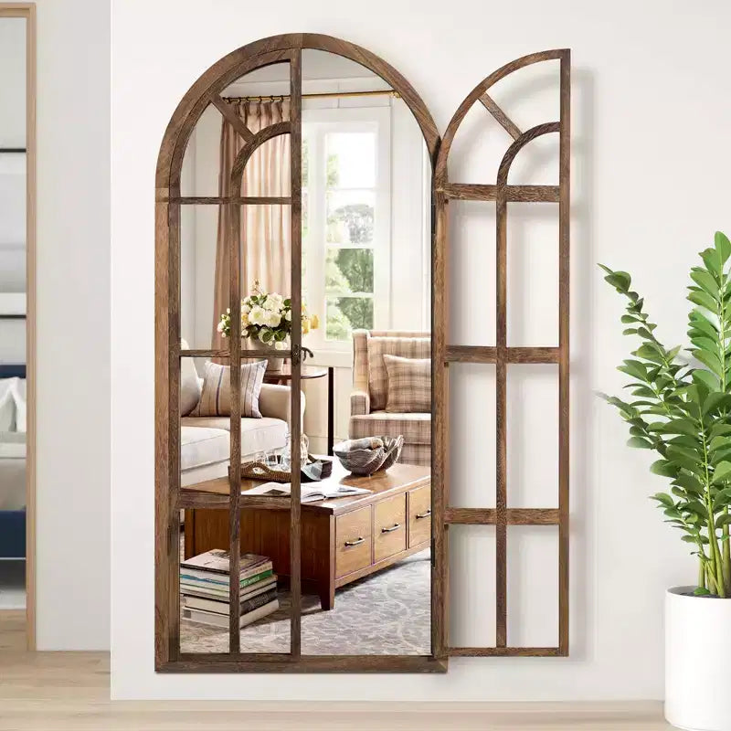 Arched Wood Frame Window Mirror - Full Length