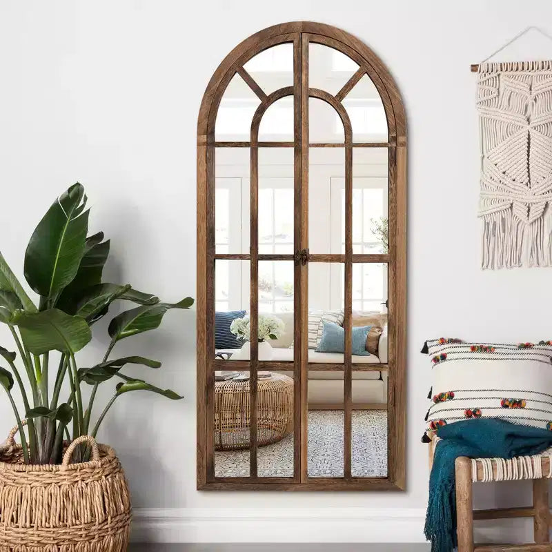 Arched Wood Frame Window Mirror - Full Length
