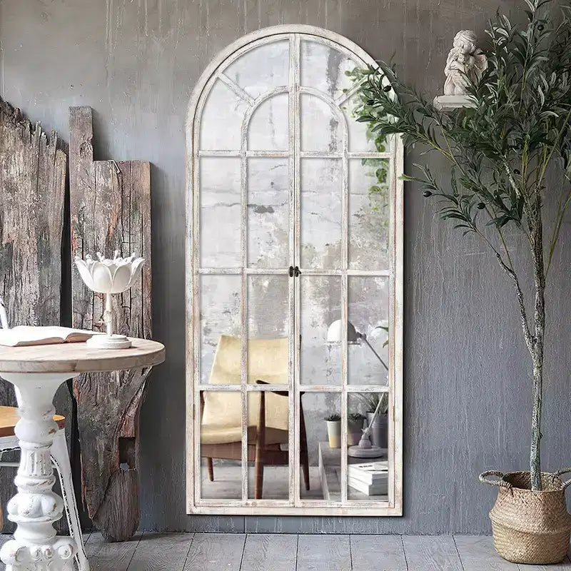 Arched Wood Frame Window Mirror - Full Length