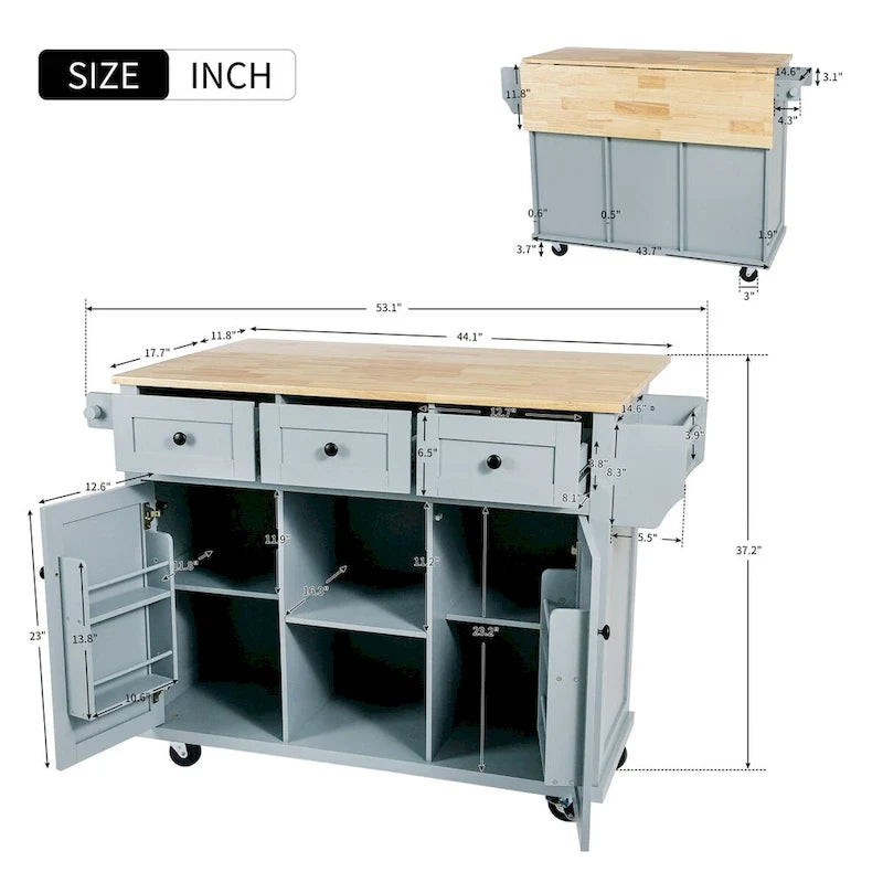 Desserte de cuisine avec comptoir rabattable en bois d'hévéa