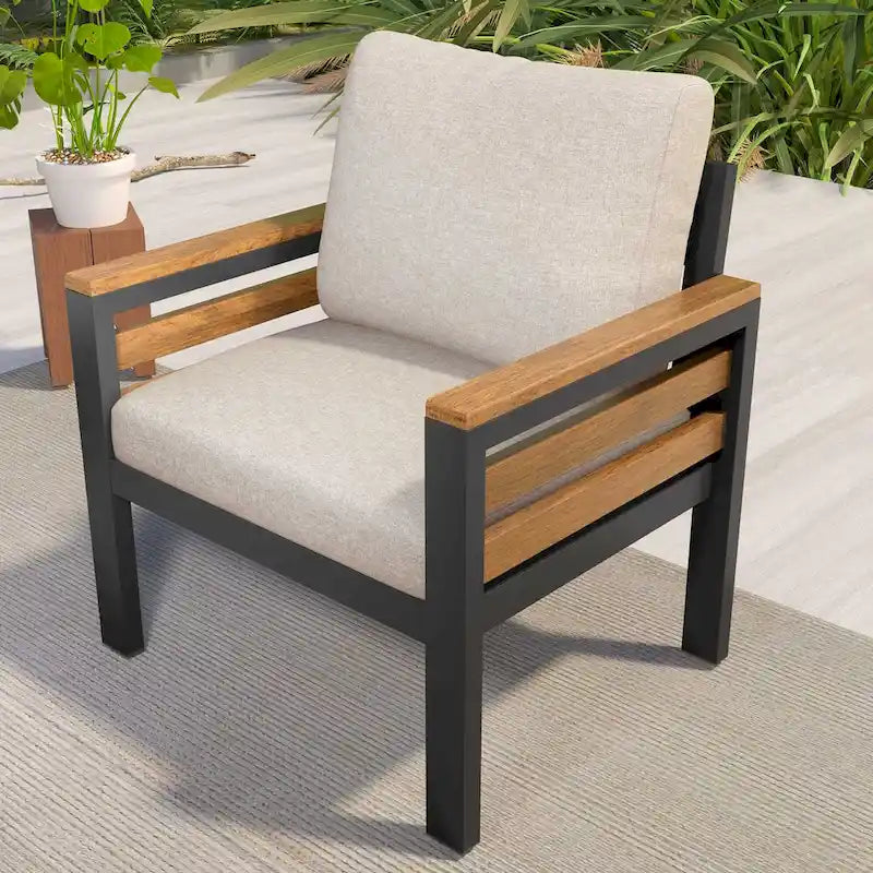 Ensemble de canapés d'extérieur 4 pièces pour 5 personnes avec table basse en bois massif et coussins amovibles