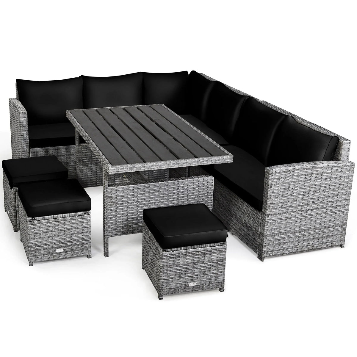 Ensemble de salle à manger Costway 7 pièces en rotin pour terrasse, canapé sectionnel et pouf - Voir détails
