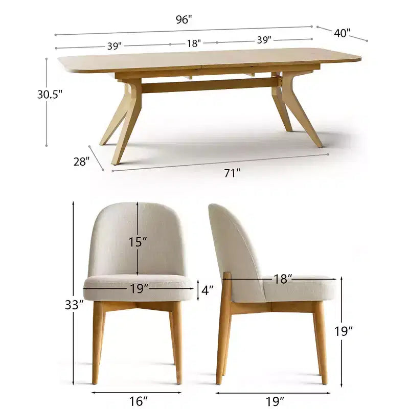 Ensemble de salle à manger 9 pièces pour 8 personnes, table à tréteaux extensible avec chaises rembourrées aux pieds en bois massif-Panipeachy