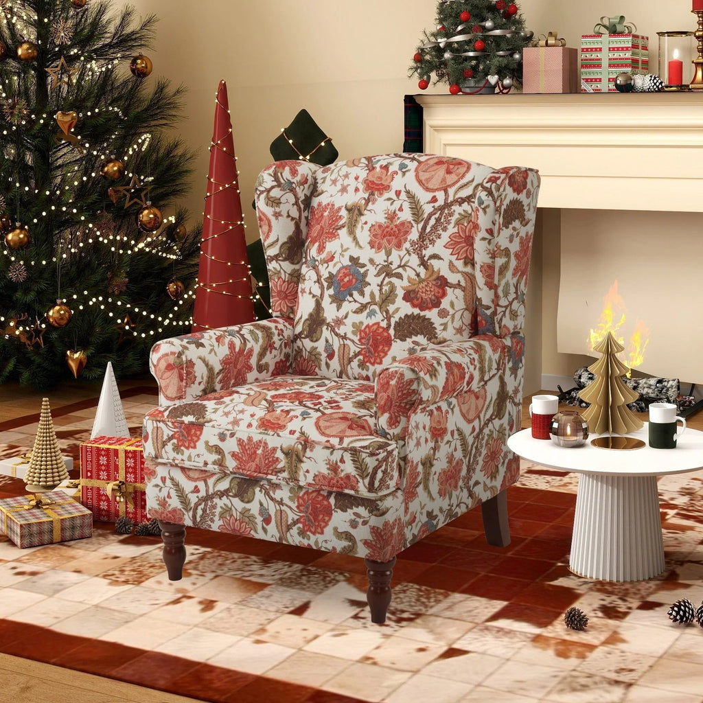 Fauteuil d'appoint moderne Erommy, fauteuil à dossier haut, canapé simple en tissu rembourré avec boutons et pieds en bois pour salon