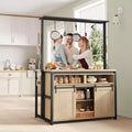 Îlot de cuisine, étagère de boulanger avec porte coulissante de grange, grande table îlot de cuisine de 106 cm avec support micro-ondes à 3 niveaux, étagères de four, ensemble table de bar à café
