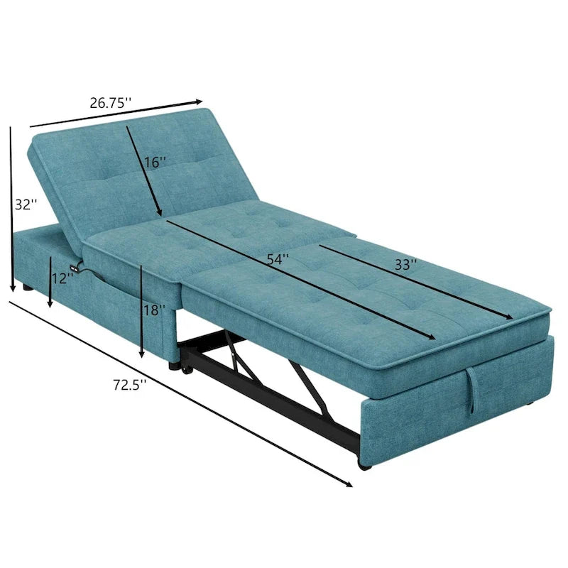 Canapé convertible 3 places 4-en-1 en lin 72,5" avec dossier réglable sur 5 niveaux et poche de rangement