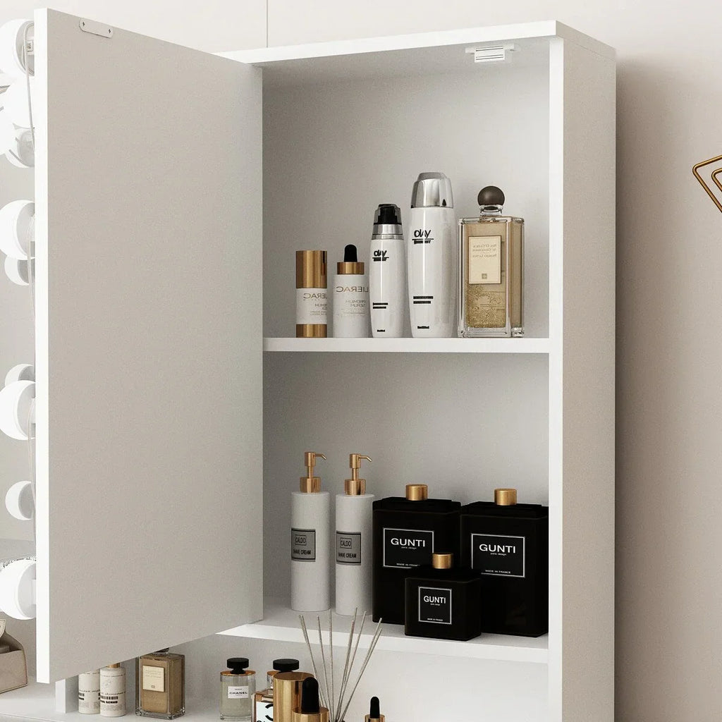 Coiffeuse avec miroir triptyque éclairage certifié et plateau en verre