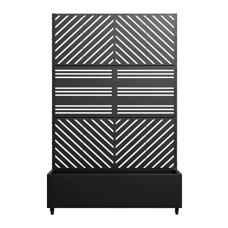 MAYEERTY Jardinière avec treillis en fer noir, ligne parallèle 01, style combiné classique à persiennes, 183x119x41cm, ensemble de 3 pièces