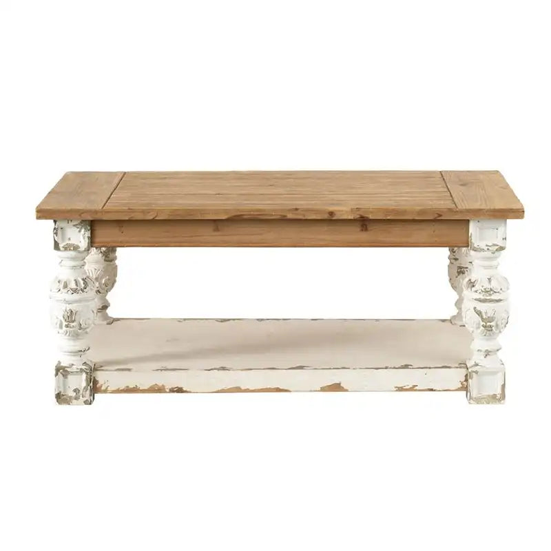 Table basse rectangulaire en bois blanc vieilli