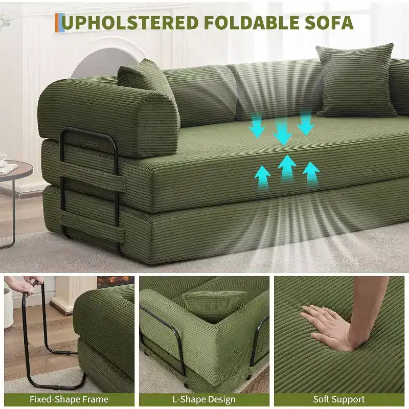 Canapé-lit convertible 2 en 1, canapé-lit pliant en velours côtelé confortable avec assise profonde et accoudoirs larges, canapé sans armature, pour salon, appartements